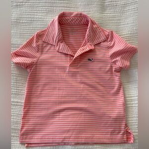 Vineyard Vines salmon and White Striped performance Shirt